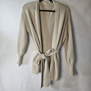 Beige Balloon Sleeve Cardigan Knit Sweater Balloon Sleeve